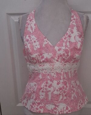 Lilly Pulitzer Run For Roses White Label Halter Top    Size 10